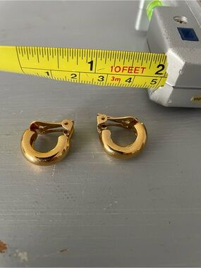 Vintage Agatha Polished Gold Clip-On Hoop Earrings